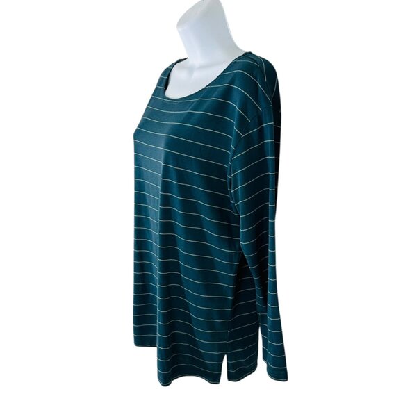 Free Fly Women's Size L Striped 3/4 Sleeve Bamboo Blue Top - Picture 2 of 7